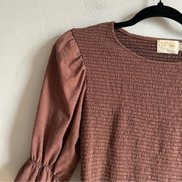 Nation LTD Sz S Brown Ruched Puff Sleeves Blouse - Picture 2 of 9